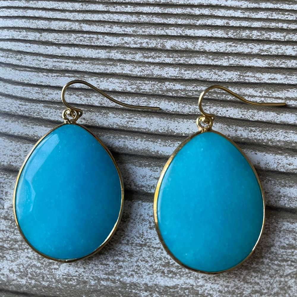Turquoise faceted teardrop earrings - Picture 5 of 8